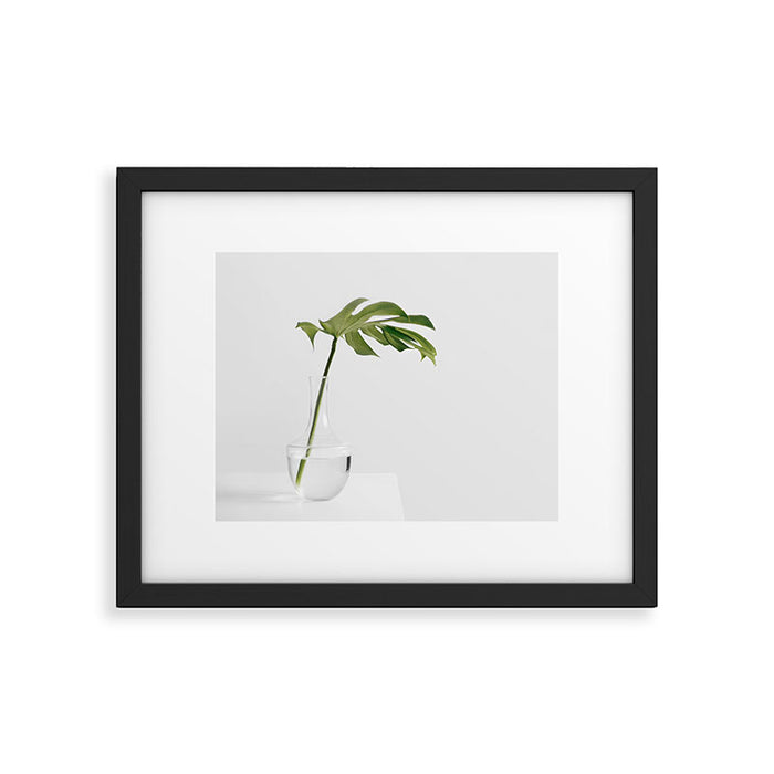 Single Monstera Leaf In Clear Glass Zen Minimalist House Plant Photo Framed Art Print Gallery Image 1