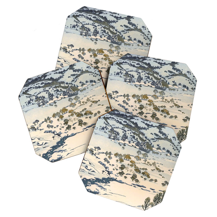 Snow Country Antique Japanese Woodblock Print Coaster Gallery Image 1