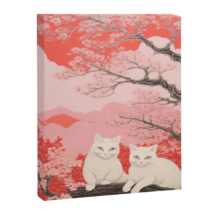 Springtime Japanese Cherry Blossom Twin Cats  Canvas Print Gallery Image 1