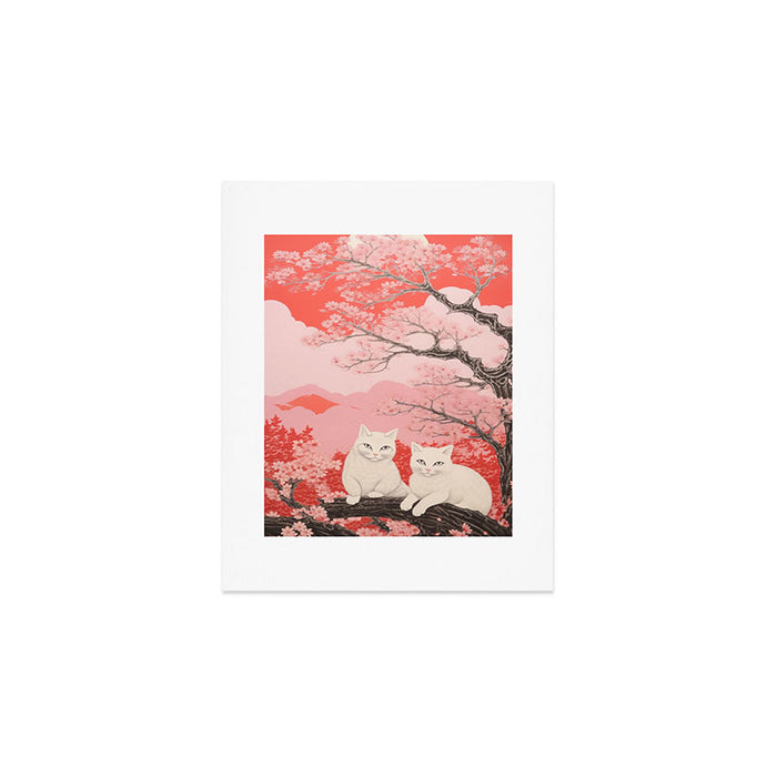 Springtime Japanese Cherry Blossom Twin Cats  Art Print Gallery Image 1