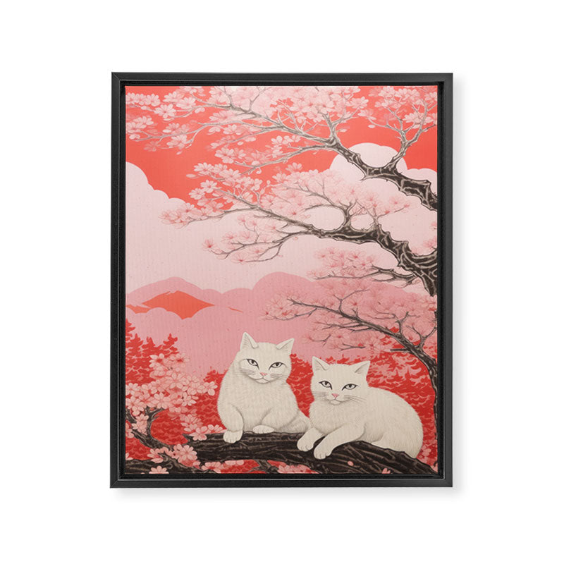 Springtime Japanese Cherry Blossom Twin Cats  Framed Canvas Print Gallery Image 6