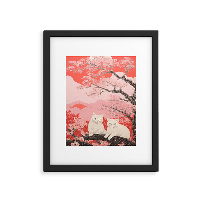 Springtime Japanese Cherry Blossom Twin Cats  Framed Art Print Gallery Image 5