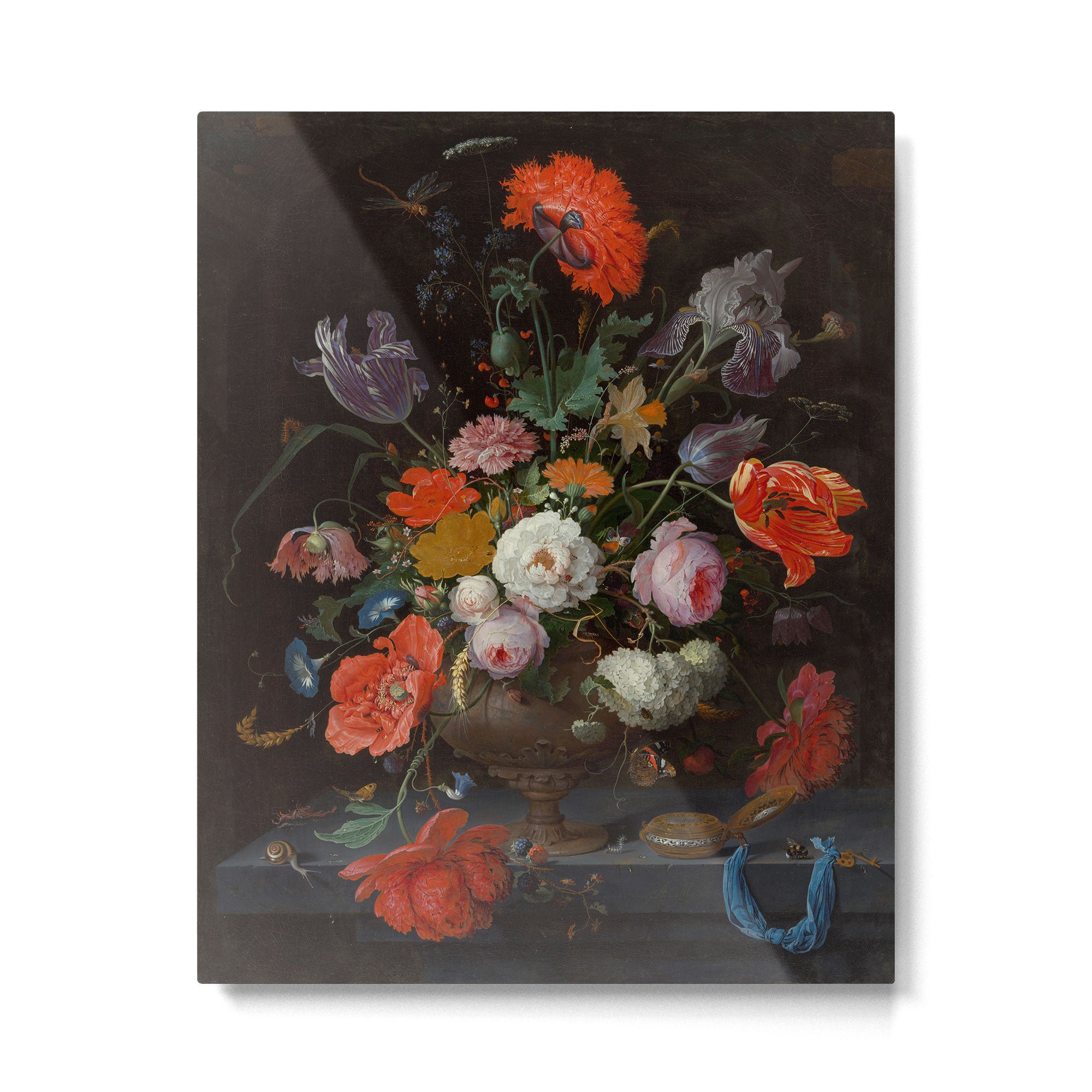 Still Life with Flowers and a Watch (c. 1660 - c. 1679)  Metal Print Gallery Image 4
