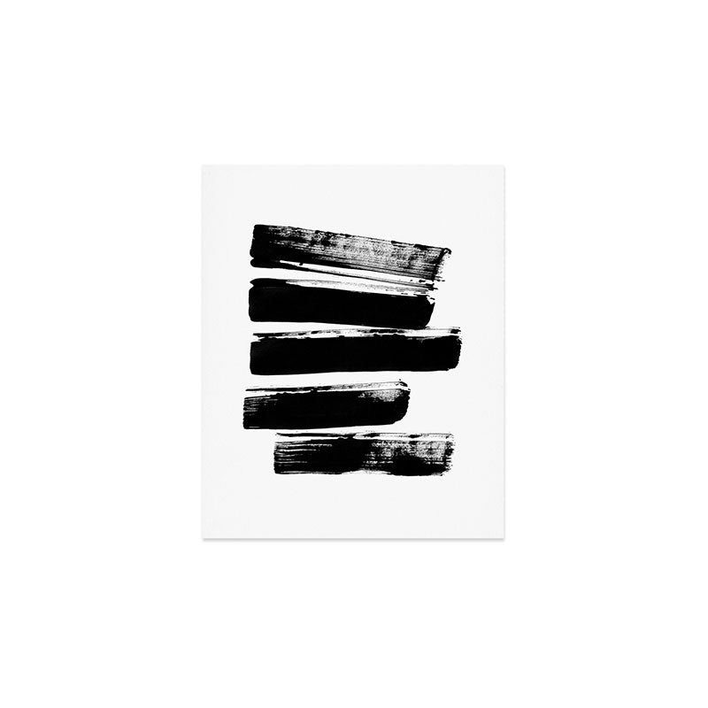 Stripes Black & White Minimalist Abstract Mid century Ink Art Dark Brush Strokes Art Print Gallery Image 1
