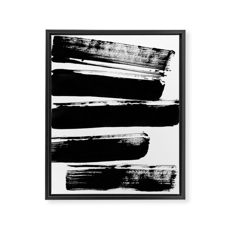 Stripes Black & White Minimalist Abstract Mid century Ink Art Dark Brush Strokes Framed Canvas Print Gallery Image 6