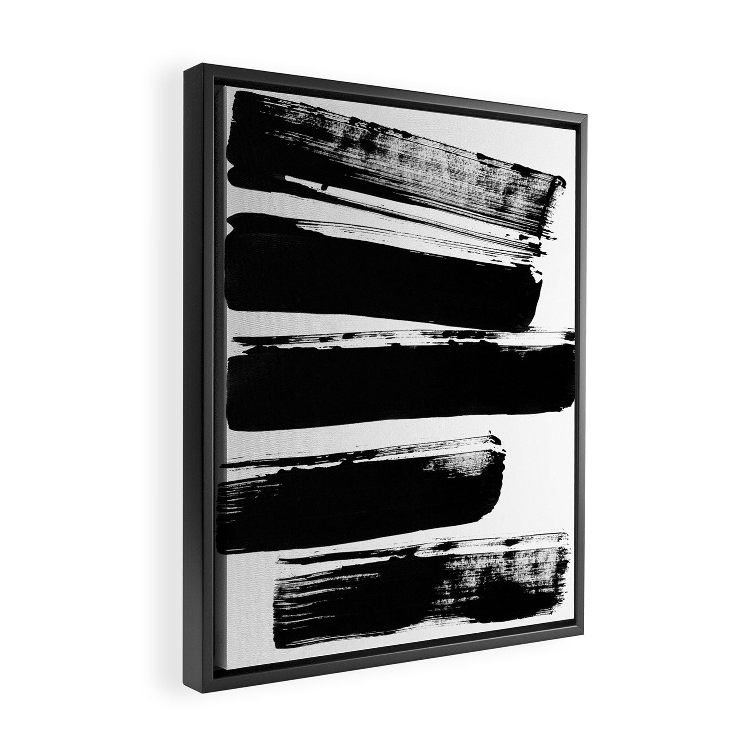 Stripes Black & White Minimalist Abstract Mid century Ink Art Dark Brush Strokes Framed Canvas Print Gallery Image 2