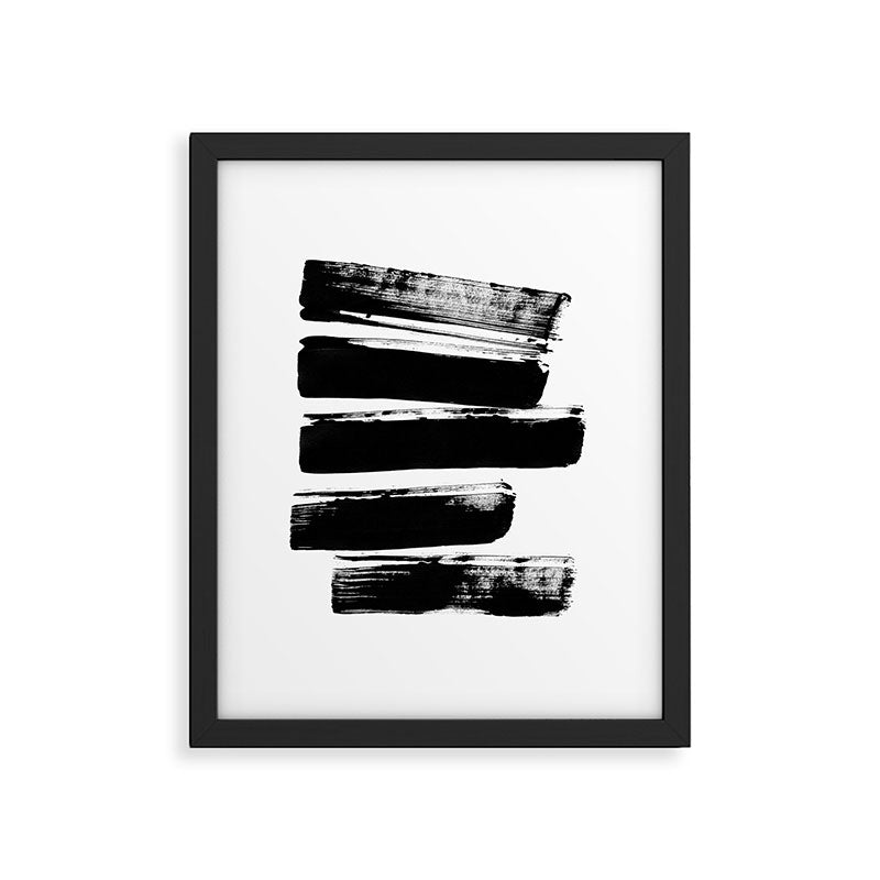 Stripes Black & White Minimalist Abstract Mid century Ink Art Dark Brush Strokes Framed Art Print Gallery Image 5
