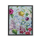 Summer Fruits Botanical Illustration Collage In Blue  Framed Canvas Print Gallery Image 6