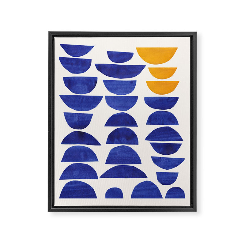 'Sunset Eyes' Mid Century Modern Minimalist Paper Collage Semicircles Blue Yellow Colors Framed Canvas Print Gallery Image 6