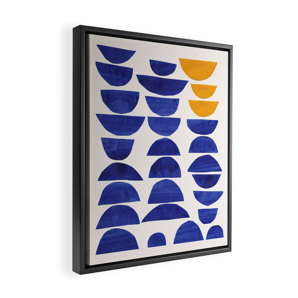 'Sunset Eyes' Mid Century Modern Minimalist Paper Collage Semicircles Blue Yellow Colors Framed Canvas Print Gallery Image 2