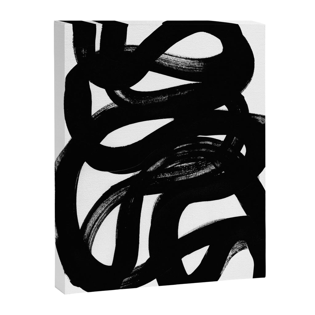 Swirl Black & White Minimalist Abstract Mid century Ink Art Dark Brush Strokes Canvas Print Gallery Image 6