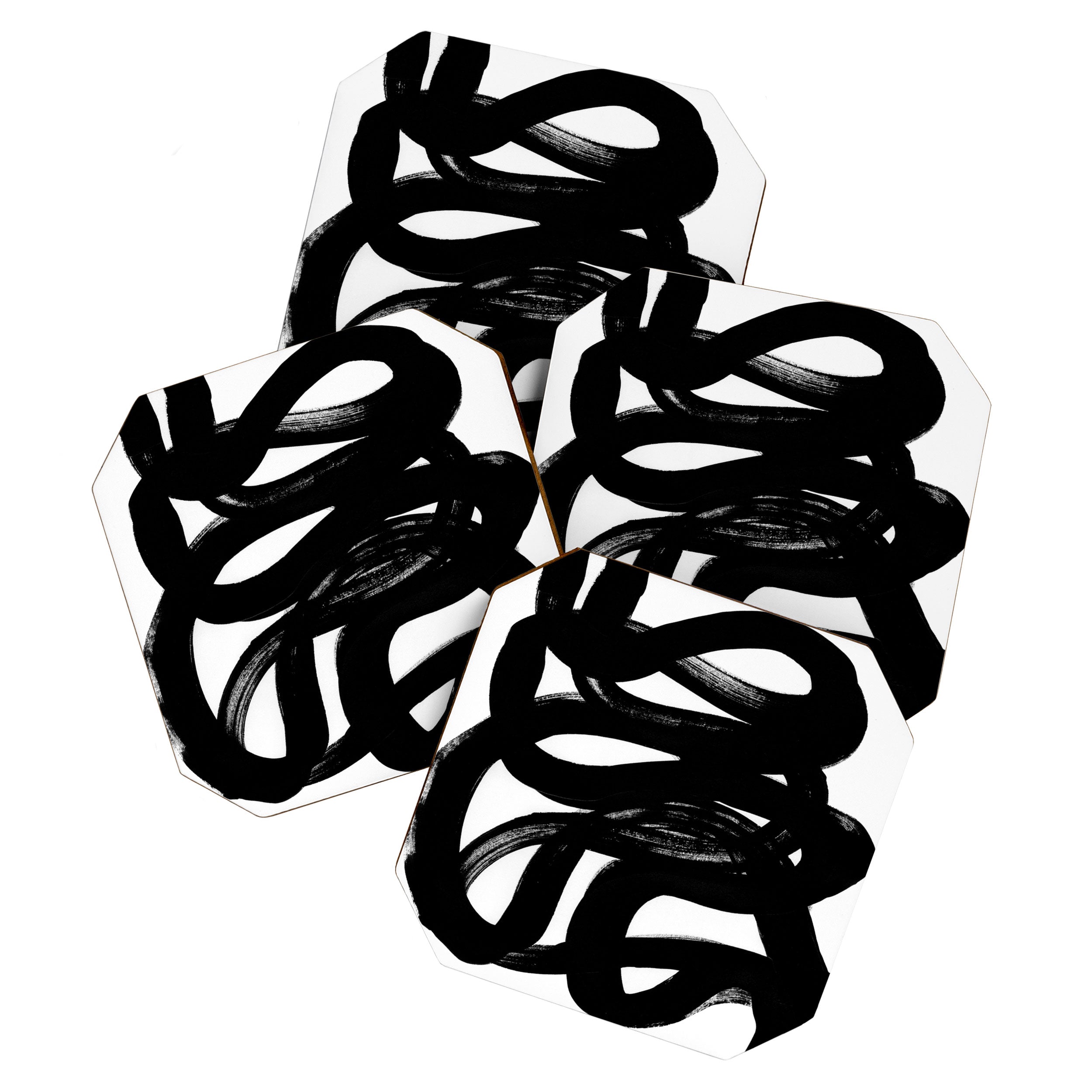 Swirl Black & White Minimalist Abstract Mid century Ink Art Dark Brush Strokes Coaster Gallery Image 1
