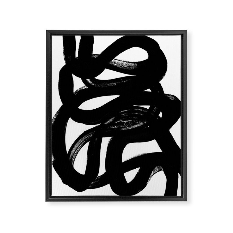 Swirl Black & White Minimalist Abstract Mid century Ink Art Dark Brush Strokes Framed Canvas Print Gallery Image 6