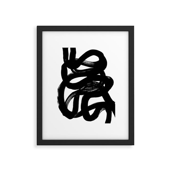 Swirl Black & White Minimalist Abstract Mid century Ink Art Dark Brush Strokes Framed Art Print Gallery Image 1