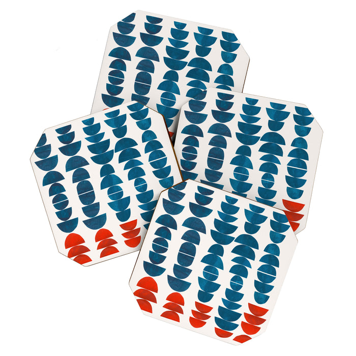 Teal Jewels Minimalist Minimal Abstract Mid Century Modern Paper Collage Shapes Coaster Gallery Image 1