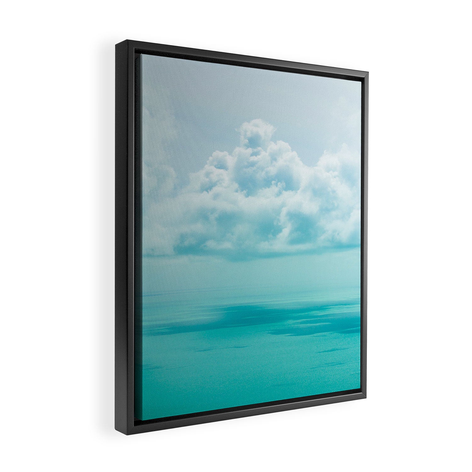 Teal Turquoise Blue Monochromatic Fluffy Cloud Over Caribbean Sea Framed Canvas Print Gallery Image 2