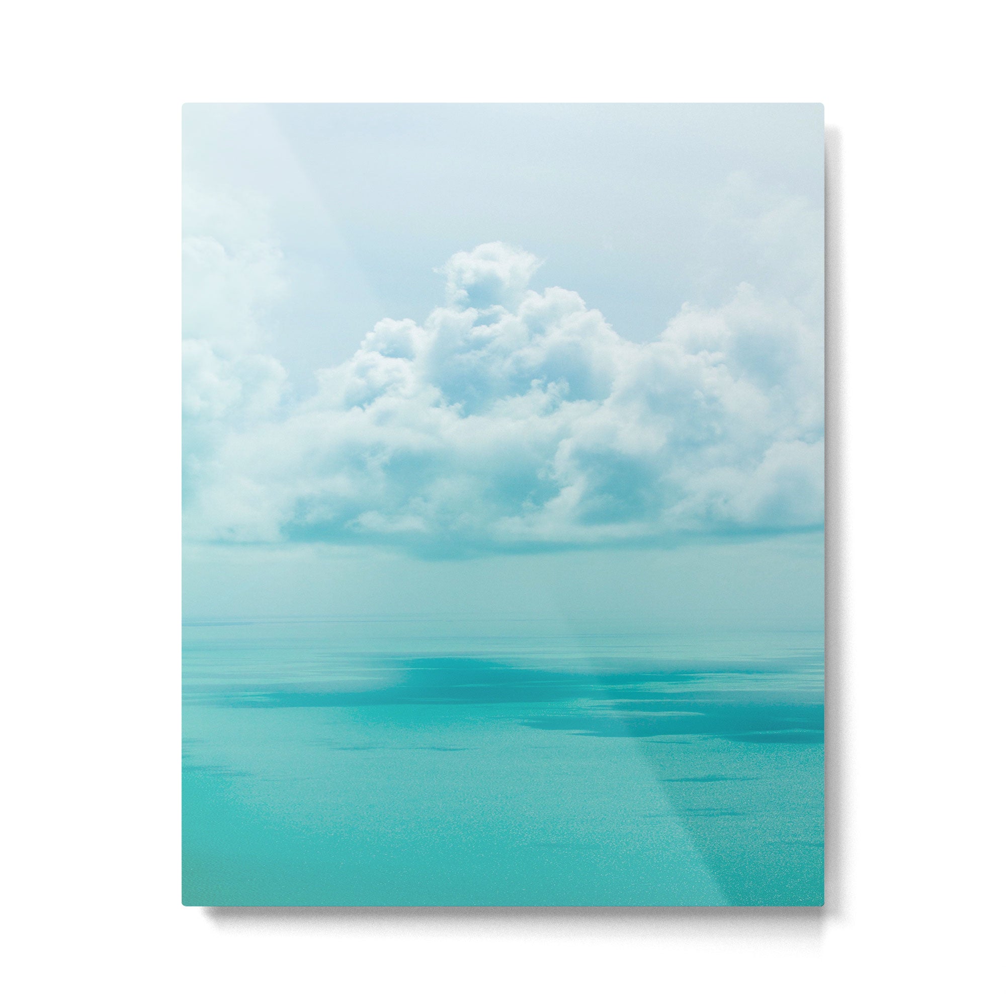 Teal Turquoise Blue Monochromatic Fluffy Cloud Over Caribbean Sea Metal Print Gallery Image 4