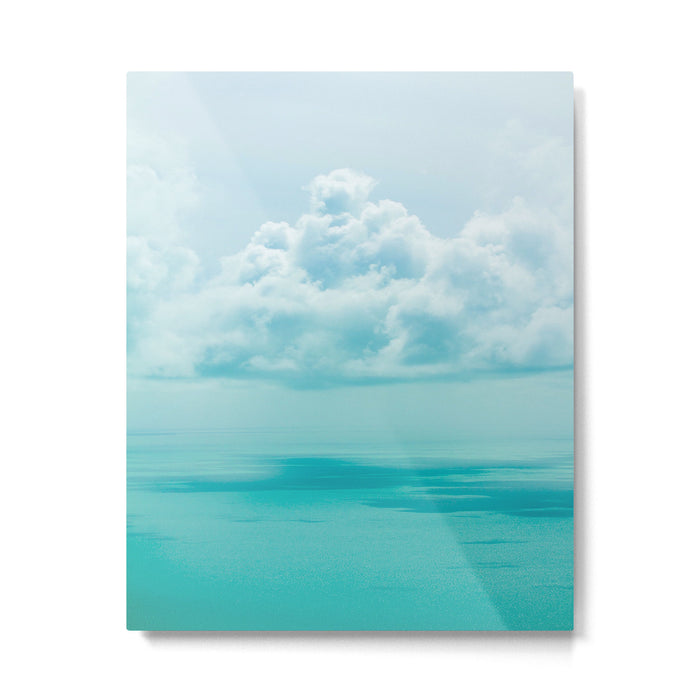 Teal Turquoise Blue Monochromatic Fluffy Cloud Over Caribbean Sea Metal Print Gallery Image 1