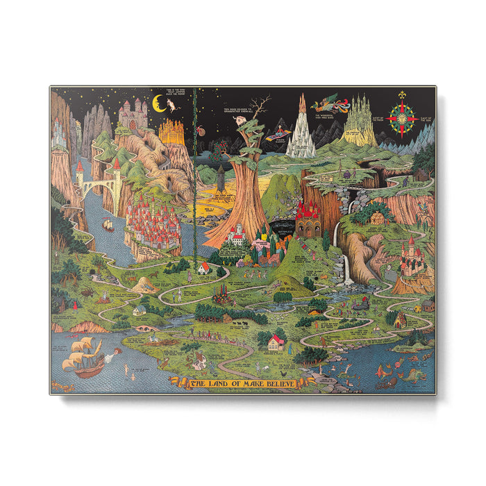 The land of make believe. Published by Jaro Hess 1930 Cornucopia of Fairy Tales Detailed Labeled Map Fun Magical Fantasy Art Metal Print Gallery Image 1