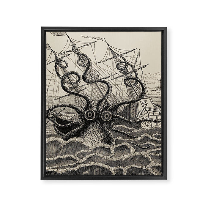 The octopus; or, The âDevil-fishâ - Henry Lee - 1875 Giant Octopus Sinking Ship Framed Canvas Print Gallery Image 1