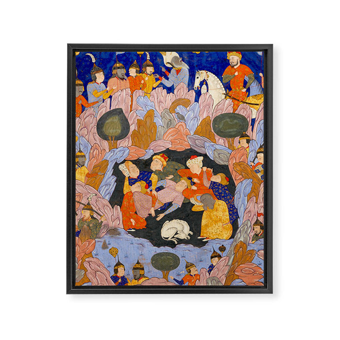 The Seven Sleepers of Ephesus Discovered by Alexander the Great, Folio from a Falnama (Book of Omens)  Framed Canvas Print Gallery Image 1