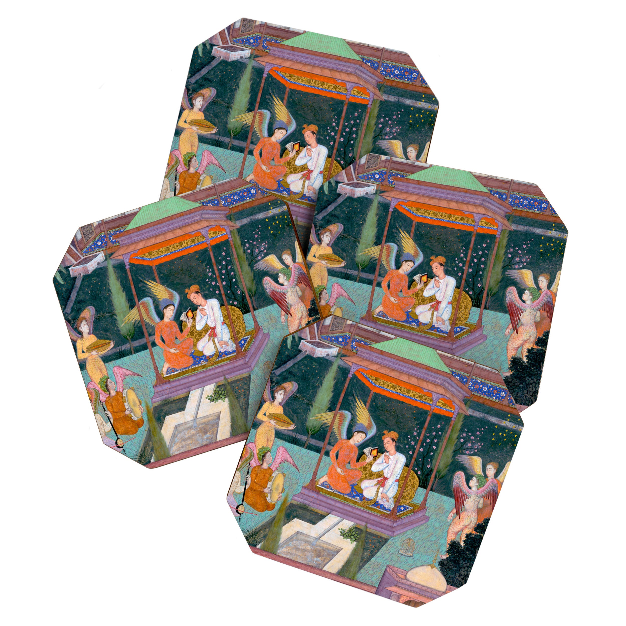 The Story of the Princess of the Blue Pavillion Antique Indian Miniature Painted Illustration Coaster Gallery Image 1