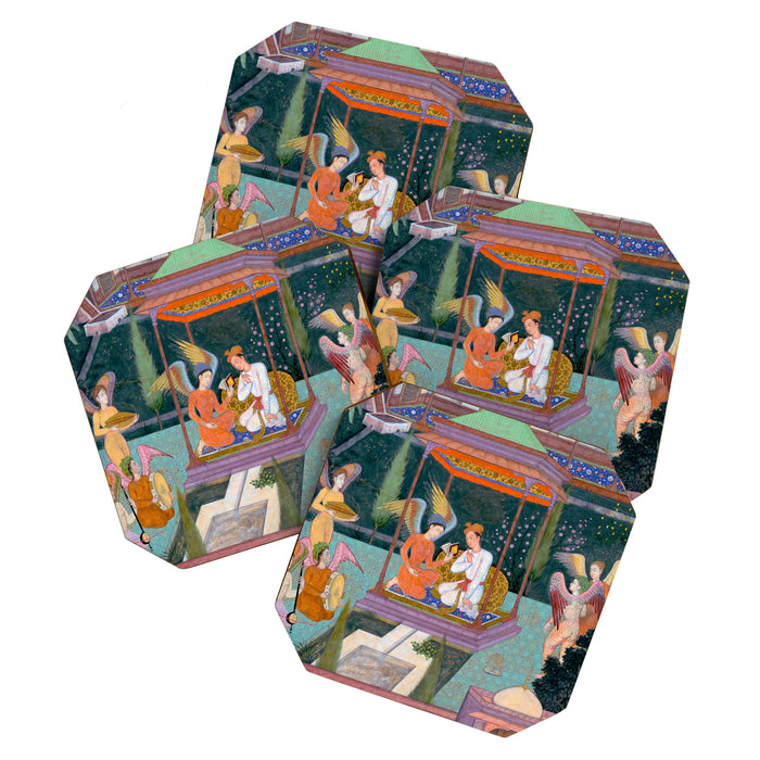 The Story of the Princess of the Blue Pavillion Antique Indian Miniature Painted Illustration Coaster Gallery Image 1