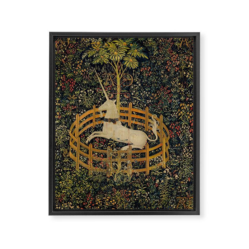 The Unicorn Rests in a Garden from the Unicorn Tapestries Framed Canvas Print Gallery Image 6