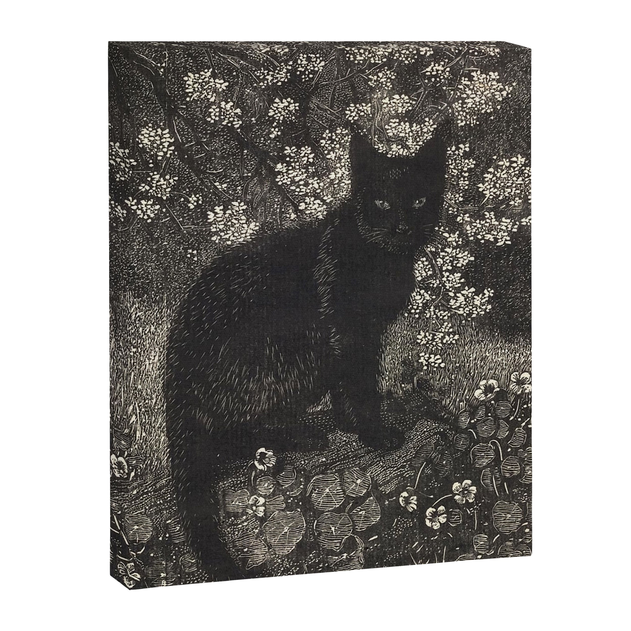 The witch - Lionel Lindsay - Wood Engraving Print Black Cat Gothic Canvas Print Gallery Image 6