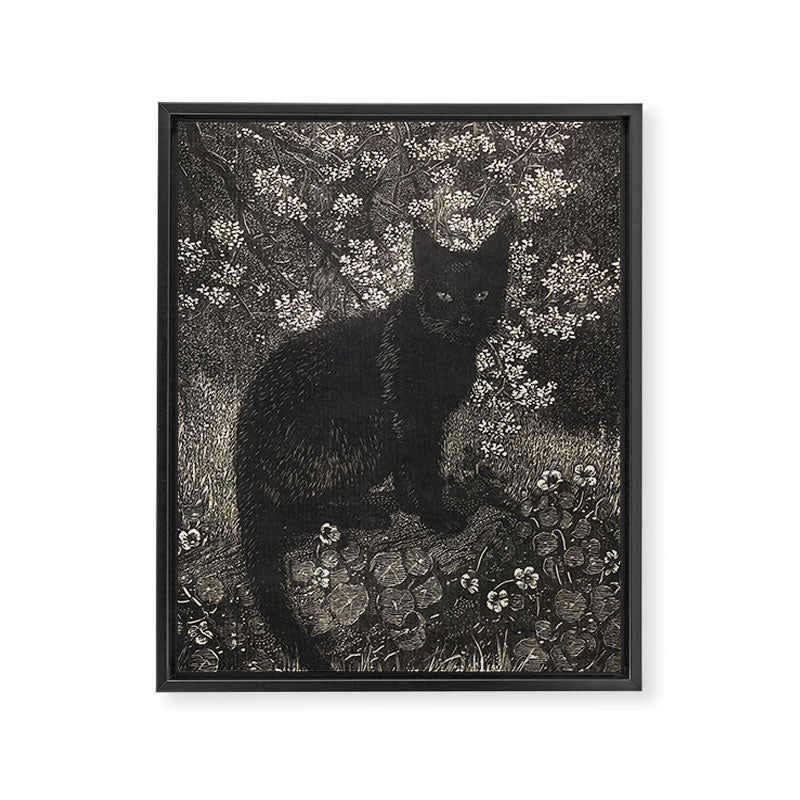 The witch - Lionel Lindsay - Wood Engraving Print Black Cat Gothic Framed Canvas Print Gallery Image 6