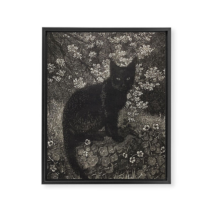 The witch - Lionel Lindsay - Wood Engraving Print Black Cat Gothic Framed Canvas Print Gallery Image 1