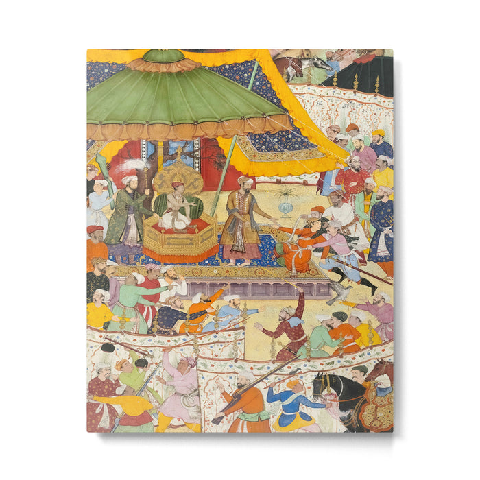 Artist Basawan (Designer) Title The Young Emperor Akbar Arrests the Insolent Shah Abuâl-Maali Indian Miniature Painting Metal Print Gallery Image 1