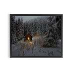 Tiny Cabin In The Winter Forest Snow Covered Pine Trees Framed Canvas Print Gallery Image 2
