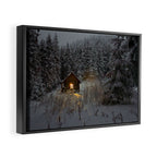 Tiny Cabin In The Winter Forest Snow Covered Pine Trees Framed Canvas Print Gallery Image 6