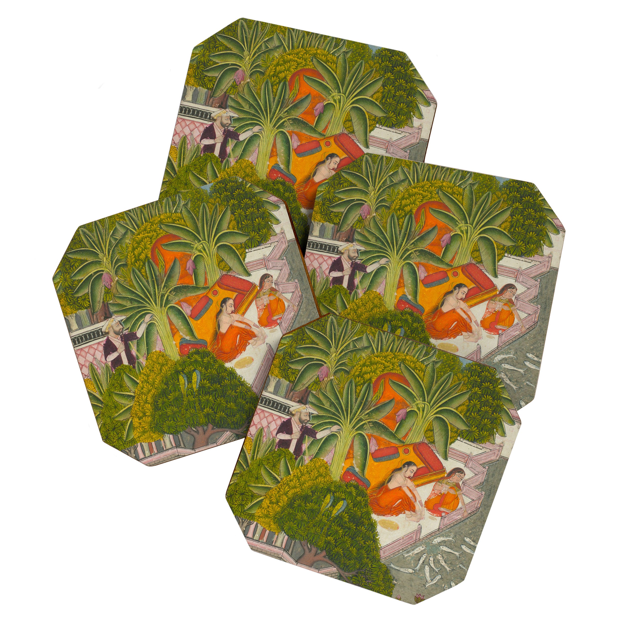 Title Royal Women Feeding Fish Place India Indian Miniature Painting  Coaster Gallery Image 1