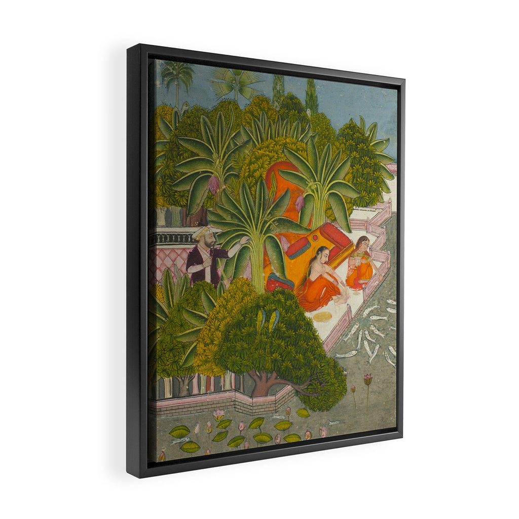 Title Royal Women Feeding Fish Place India Indian Miniature Painting  Framed Canvas Print Gallery Image 2