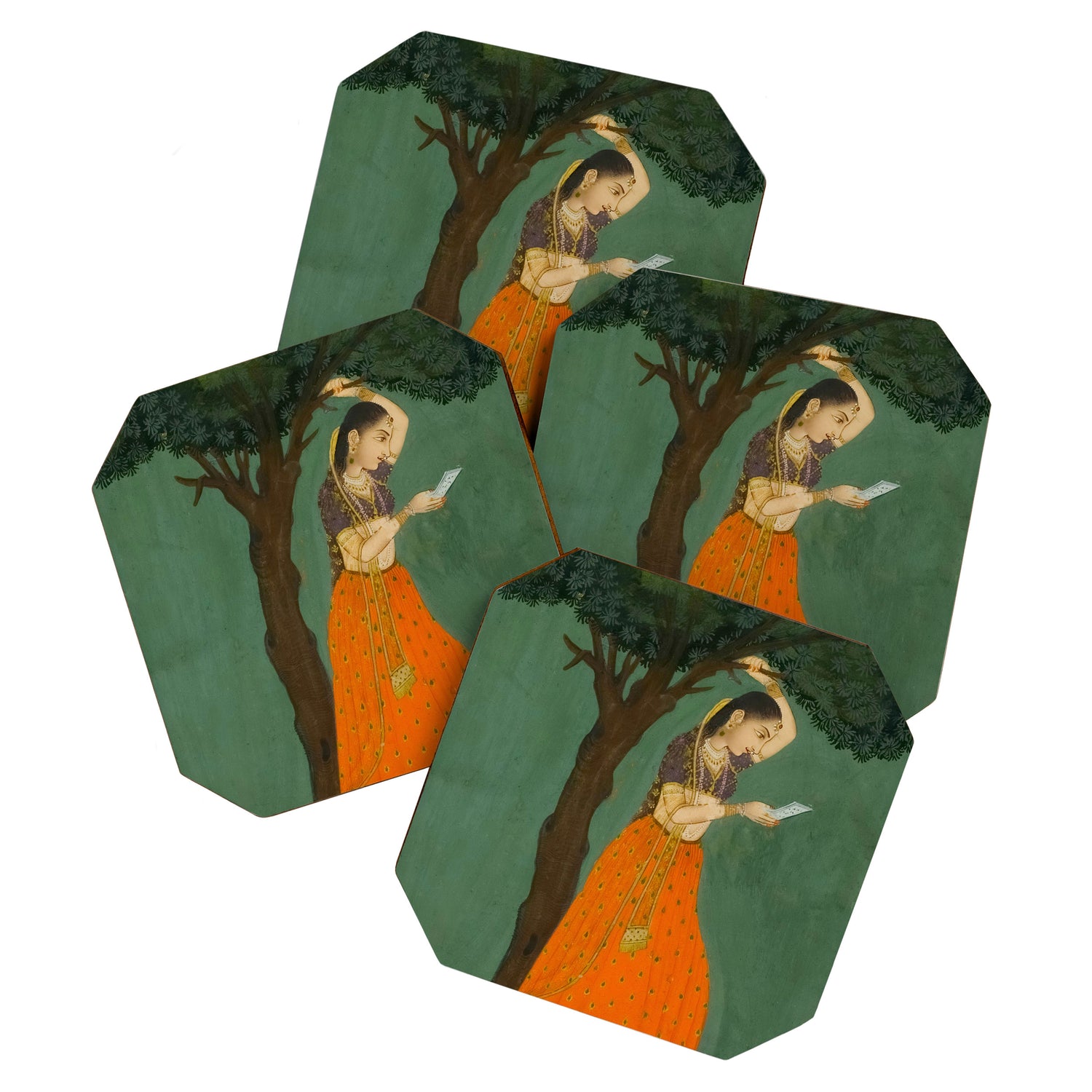 Title Woman Grasping Tree Branch Place India Indian Miniature Painting  Coaster Gallery Image 1