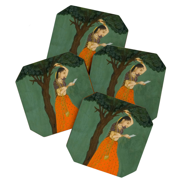 Title Woman Grasping Tree Branch Place India Indian Miniature Painting  Coaster Gallery Image 1