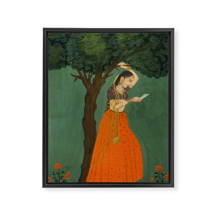 Title Woman Grasping Tree Branch Place India Indian Miniature Painting  Framed Canvas Print Gallery Image 1