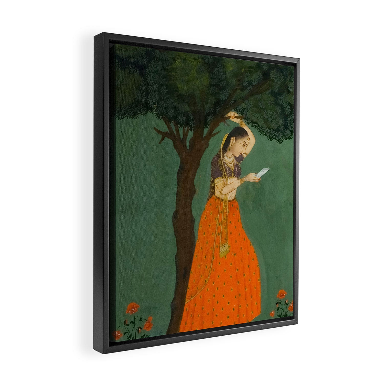 Title Woman Grasping Tree Branch Place India Indian Miniature Painting  Framed Canvas Print Gallery Image 2