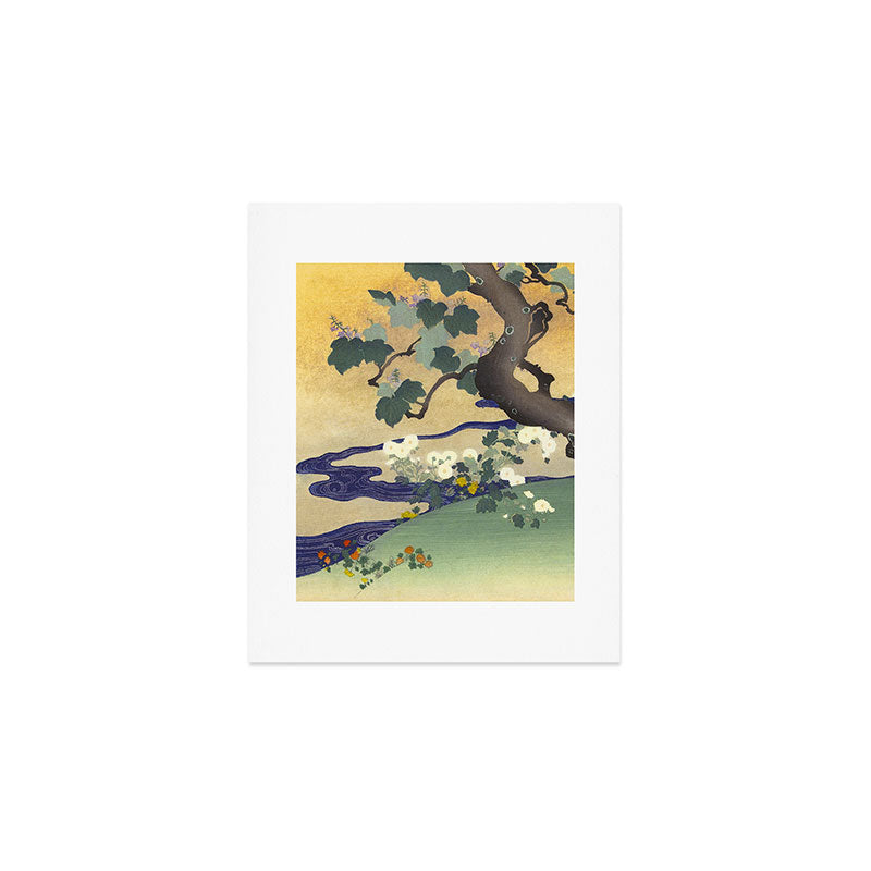Tree and chrysanthemums by Kogyo Tsukioka Art Print Gallery Image 1
