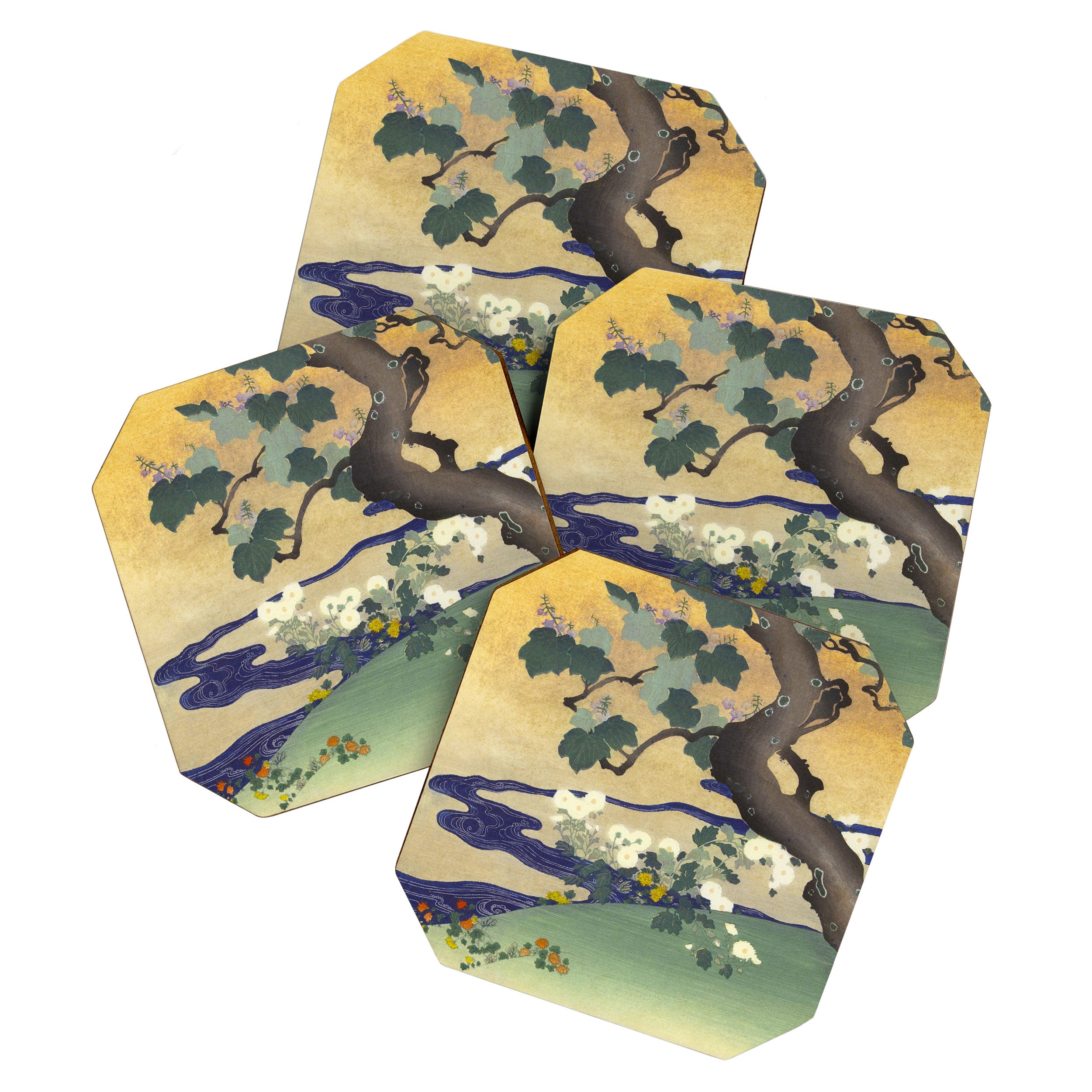 Tree and chrysanthemums by Kogyo Tsukioka Coaster Gallery Image 1