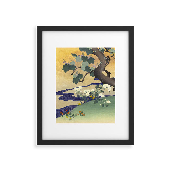 Tree and chrysanthemums by Kogyo Tsukioka Framed Art Print Gallery Image 1