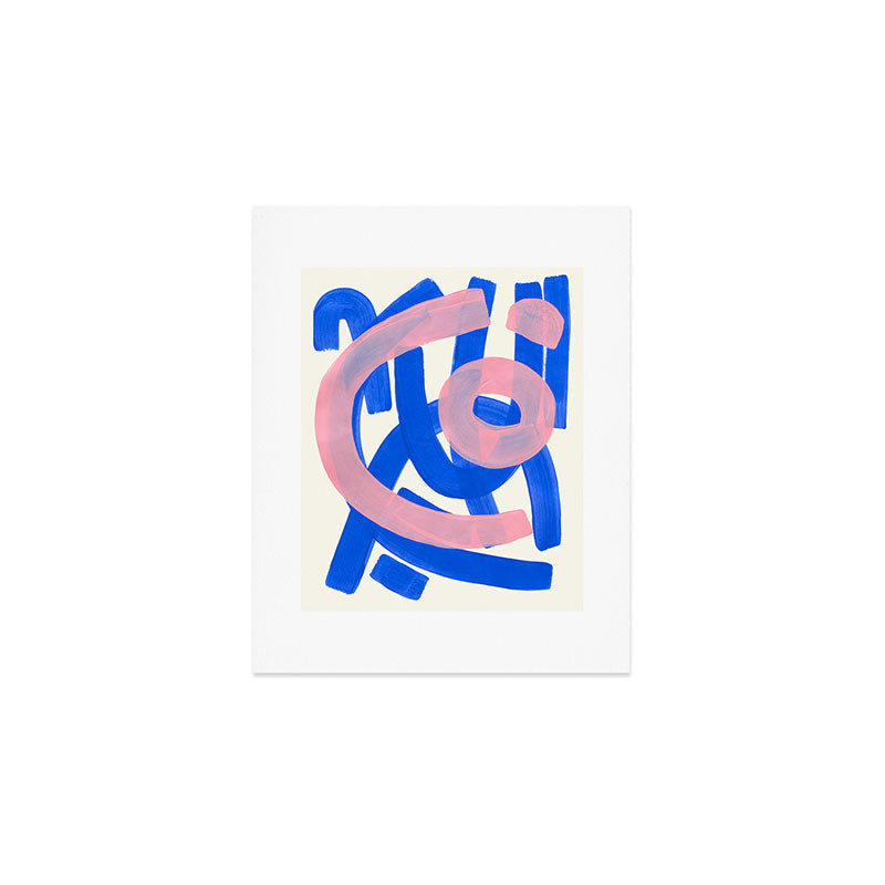 Tribal Pink Blue Fun Colorful Mid Century Modern Abstract Painting Shapes Pattern Art Print Gallery Image 1