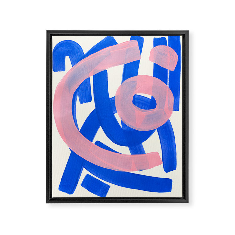 Tribal Pink Blue Fun Colorful Mid Century Modern Abstract Painting Shapes Pattern Framed Canvas Print Gallery Image 6