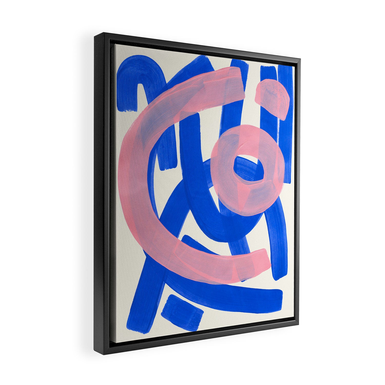 Tribal Pink Blue Fun Colorful Mid Century Modern Abstract Painting Shapes Pattern Framed Canvas Print Gallery Image 2