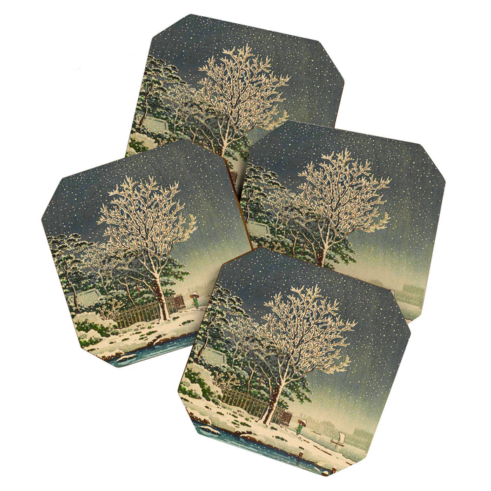 Tsuchiya Kôitsu Japanese Woodblock Vintage Print Winter Landscape Snowfall Coaster Gallery Image 1