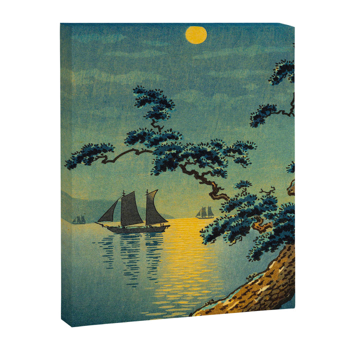 Tsuchiya Koitsu Maiko Seashore Japanese Woodblock Print Night Time Moon Over Ocean Sailboat Canvas Print Gallery Image 1