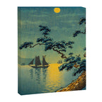 Tsuchiya Koitsu Maiko Seashore Japanese Woodblock Print Night Time Moon Over Ocean Sailboat Canvas Print Gallery Image 6