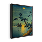 Tsuchiya Koitsu Maiko Seashore Japanese Woodblock Print Night Time Moon Over Ocean Sailboat Framed Canvas Print Gallery Image 2